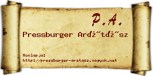 Pressburger Arétász névjegykártya